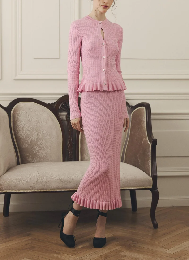 Lichi  Straight textured-knit midi skirt with ruffles for Women | Best Price UAE